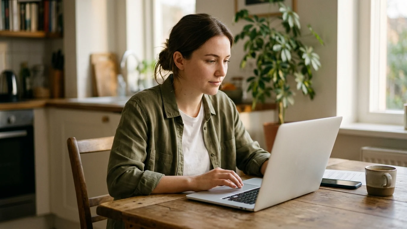 Job seeker uploading a document to an online job application form on a laptop