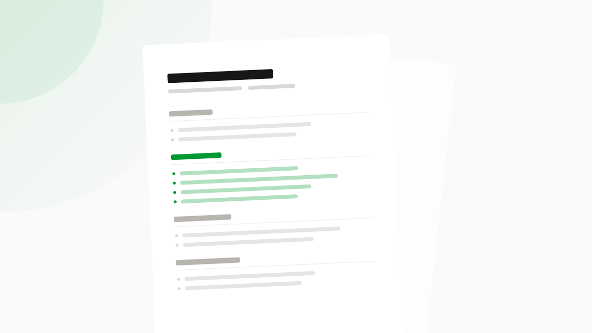 A plain single-column resume page with one section marked in green