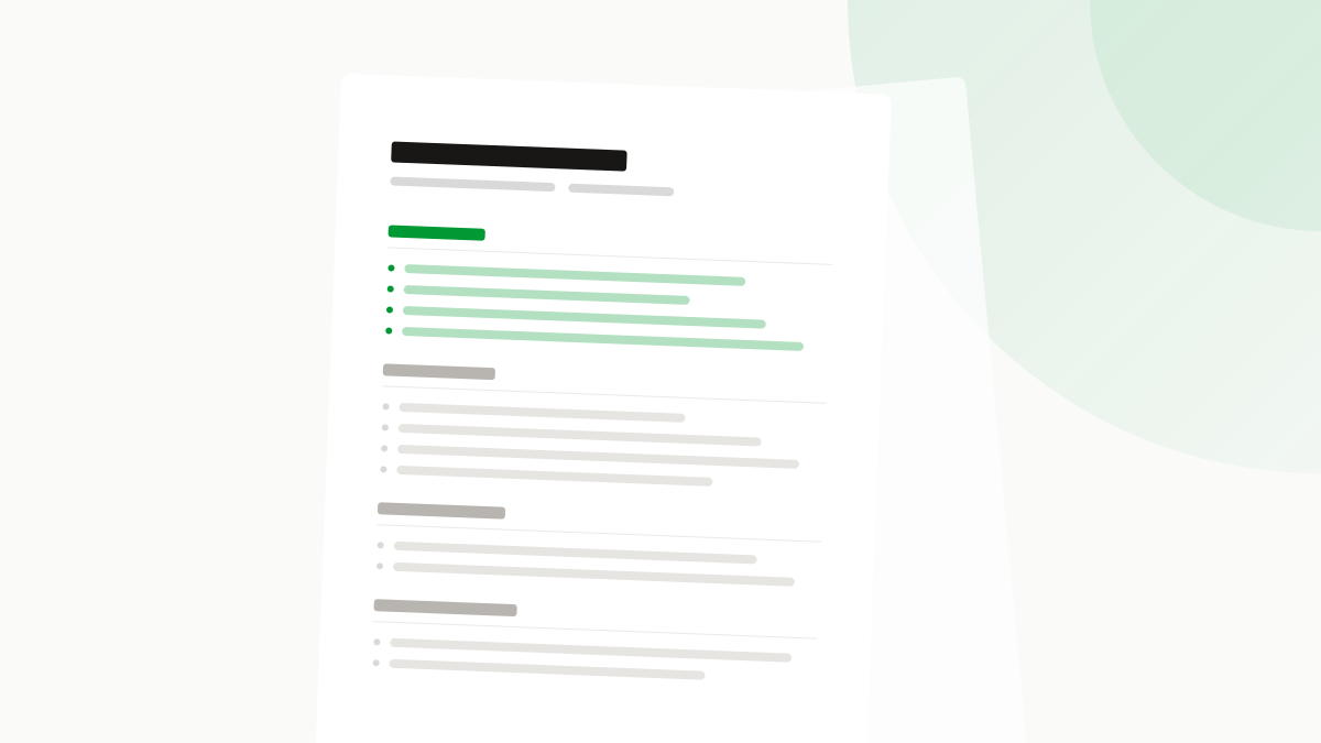 A plain single-column resume page with one section marked in green