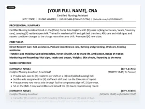 Certified Nursing Assistant resume template