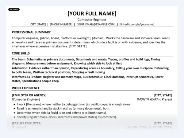 Computer Engineer resume template, one page, ATS-friendly layout