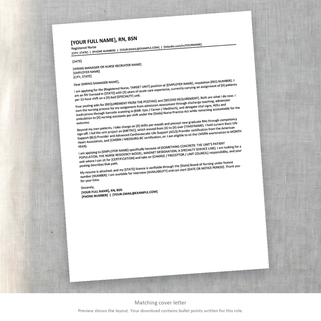 Matching cover letter template for job applications