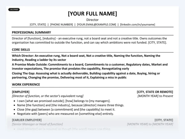 Director resume template, one page, ATS-friendly layout