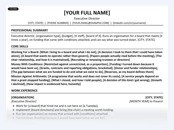 Executive Director resume template, one page, ATS-friendly layout