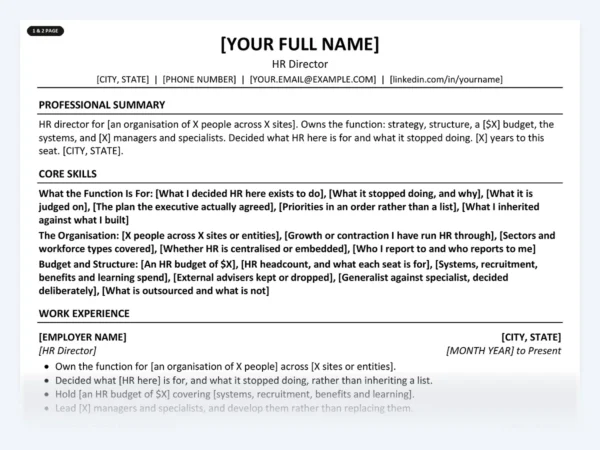 HR Director resume template, one page, ATS-friendly layout