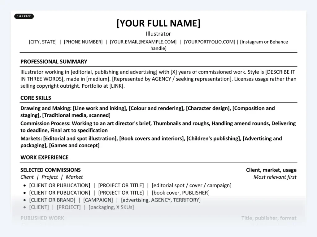 Illustrator resume template, one page, ATS-friendly layout
