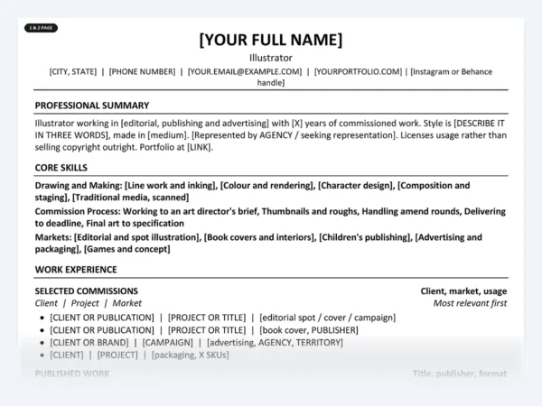 Illustrator resume template, one page, ATS-friendly layout