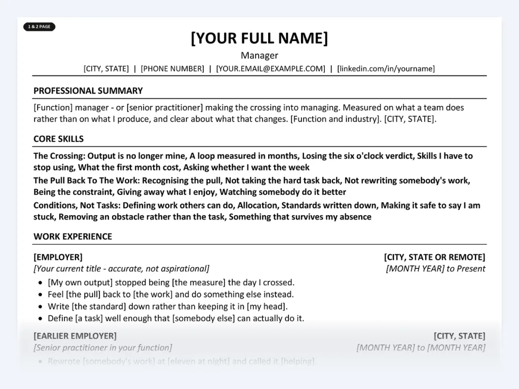 Manager resume template, one page, ATS-friendly layout