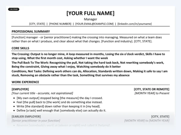 Manager resume template, one page, ATS-friendly layout