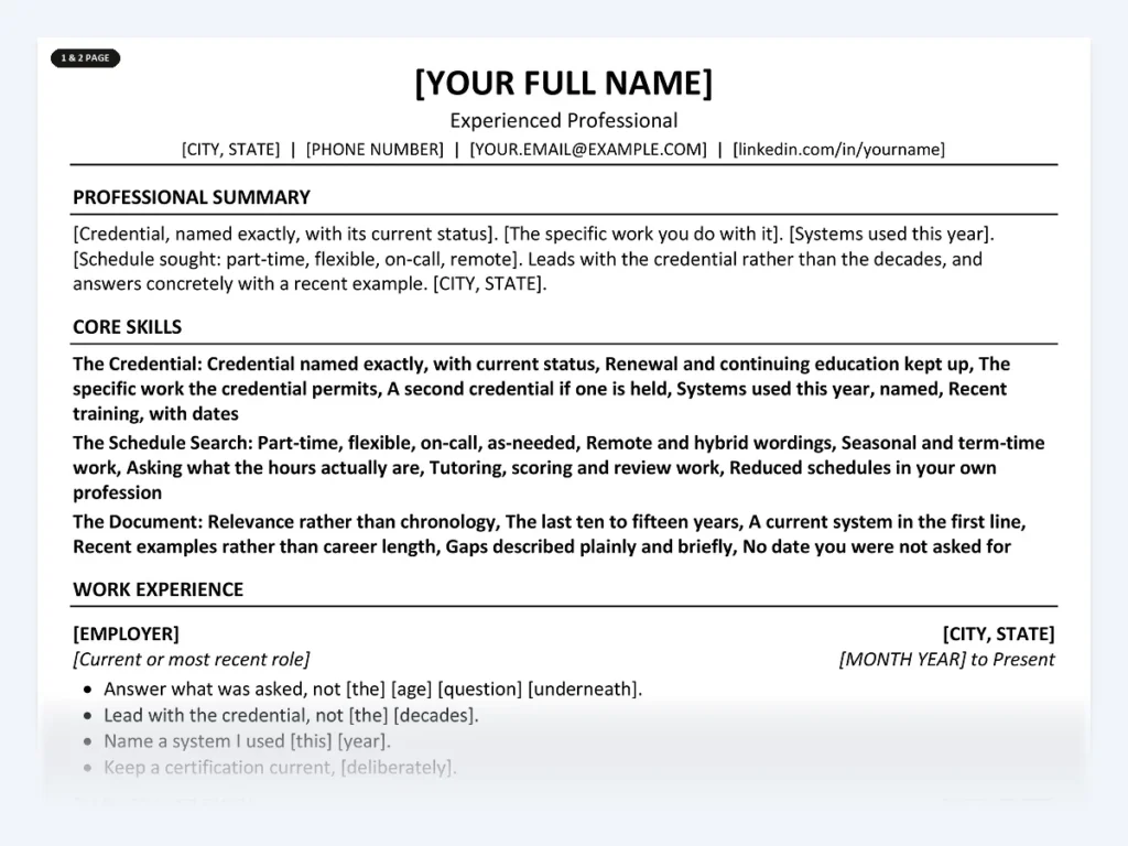 Experienced Professional resume template, one page, ATS-friendly layout