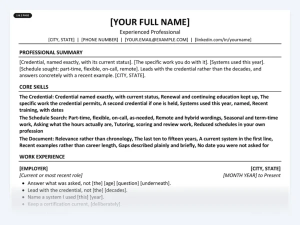 Experienced Professional resume template, one page, ATS-friendly layout
