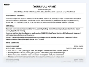 Product Manager resume template