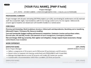 Project Manager resume template