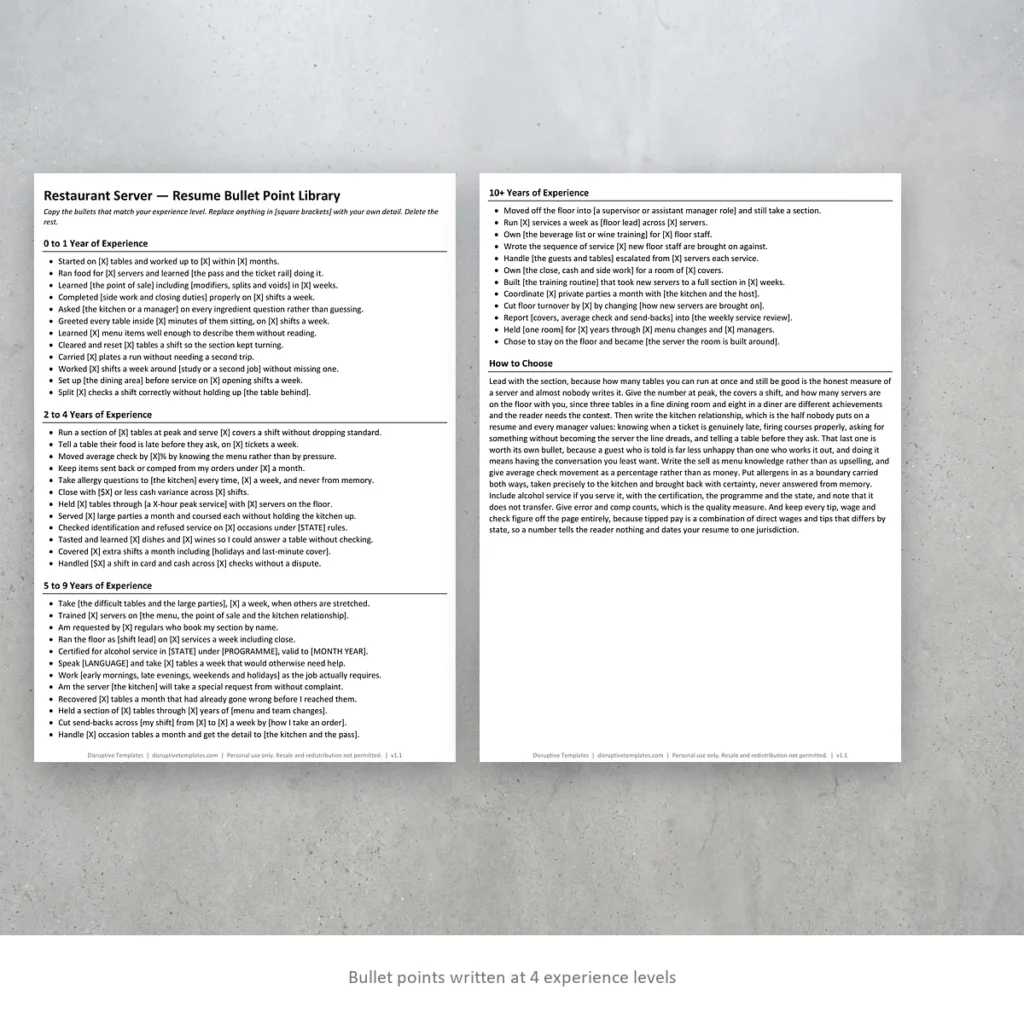 Bullet library page from the Disruptive Templates restaurant server kit