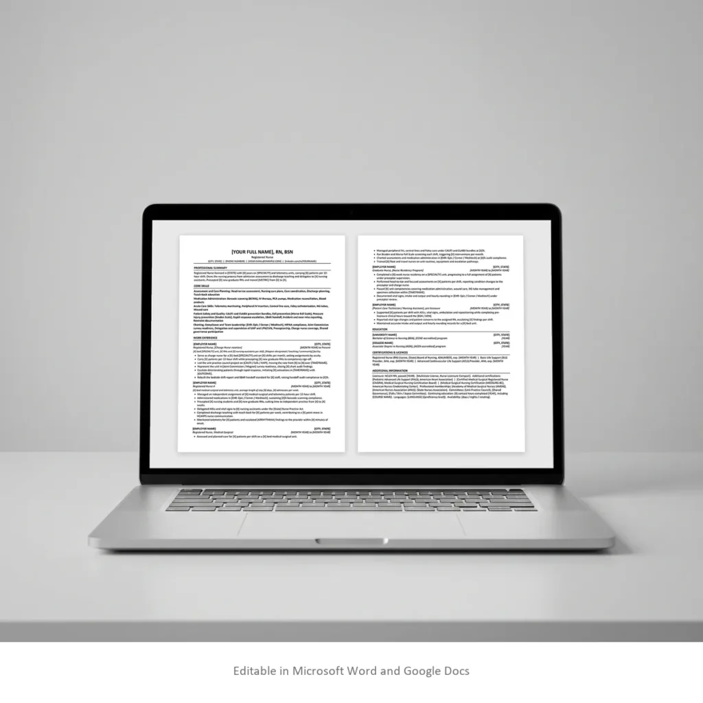 Resume template open and editable in Microsoft Word