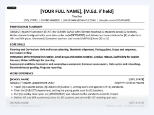 Teacher resume template